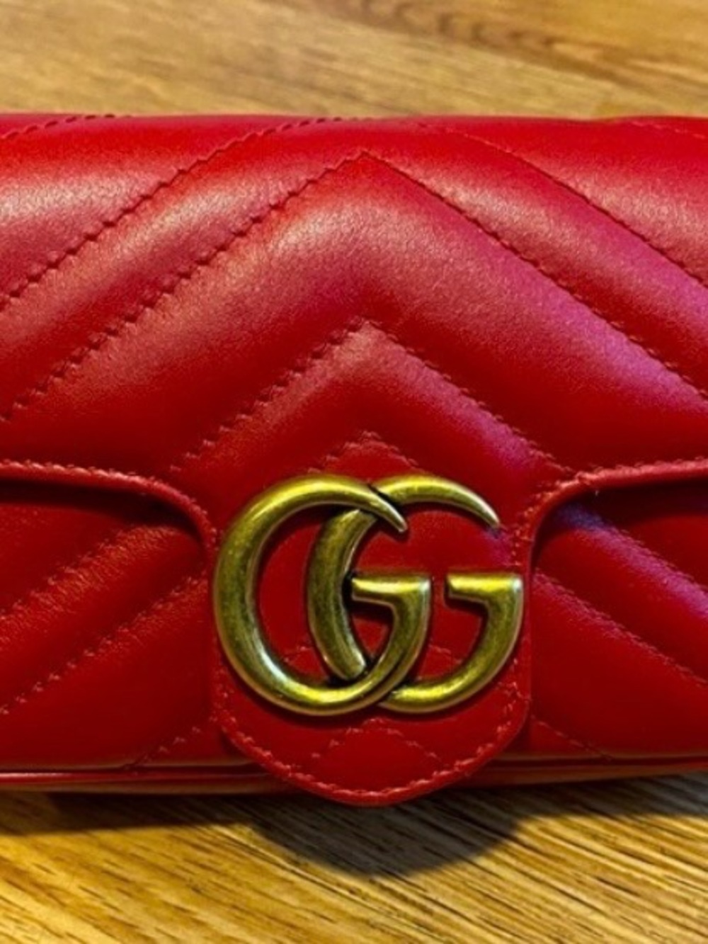 Gucci Red Quilted Leather Wallet with Antique Gold Double G